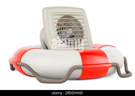 Ventilateur extracteur avec bouée de sauvetage. Rendu 3D isolé sur fond blanc Banque D'Images