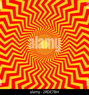 Arrière-plan d'illusion d'optique. Surface de lignes zigzag abstraites déformées rouge et orange. Affiche à ondes radiales. Papier peint hypnotique illusion. Illustration vectorielle Illustration de Vecteur