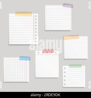 Papier et ruban adhésif, notes de papier blanc vierges avec ruban adhésif de couleur, illustration vectorielle eps10 Illustration de Vecteur