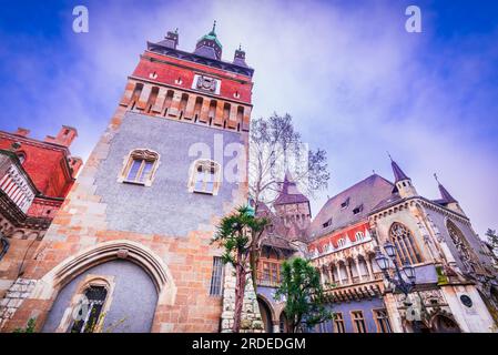 Budapest, Hongrie. Château de Vadjahunyad, parc municipal à Pest, destination de voyage en Europe. Banque D'Images