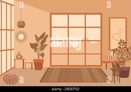 Empty Meditation or yoga class room vector scene. Illustration de Vecteur