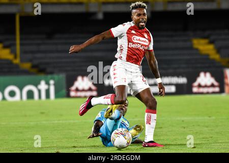 Bogota, Colombie. 19 juillet 2023. Fabian Viafara de l'Independiente Santa Fe lors du match de Santa Fe (1) V Jaguares (0) pour la première date de la BetPlay Dimayor second semestre League à Bogota, Colombie le 19 juillet 2023. Photo par : Daniel Romero/long Visual Press crédit : long Visual Press/Alamy Live News Banque D'Images