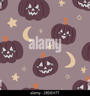 Mignon motif citrouille pastel avec Lune et étoiles Illustration de Vecteur