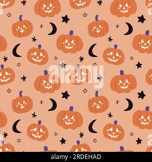 Mignon motif citrouille pastel avec Lune et étoiles Illustration de Vecteur