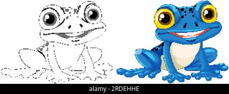 Une illustration de dessin animé vectoriel d'une grenouille bleue pour les pages à colorier, isolé sur blanc Illustration de Vecteur