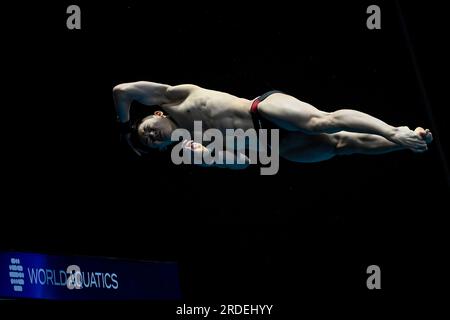 Fukuoka, Japon. 21 juillet 2023. Rikuto Tamai du Japon concourt dans le 10m préliminaire de plate-forme hommes lors du 20e Championnat du monde de natation à la piscine préfectorale de Fukuoka à Fukuoka (Japon), le 21 juillet 2023. Crédit : Insidefoto di andrea staccioli/Alamy Live News Banque D'Images