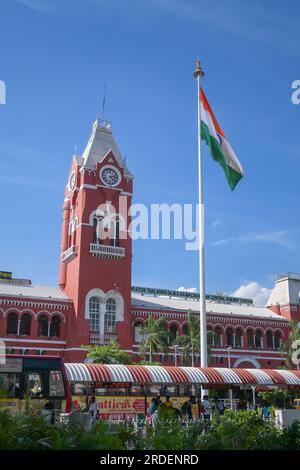 Chennai, Inde - 14 juillet 2023 : la gare centrale de Chennai est le principal terminus ferroviaire de la ville de Chennai, Tamil Nadu, en Inde. Banque D'Images