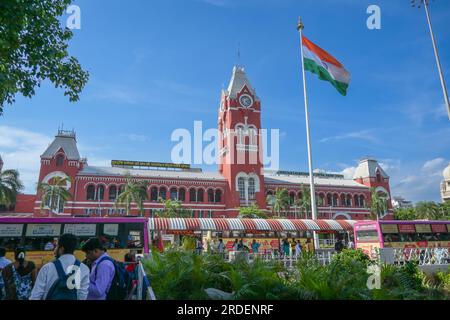 Chennai, Inde - 14 juillet 2023 : la gare centrale de Chennai est le principal terminus ferroviaire de la ville de Chennai, Tamil Nadu, en Inde. Banque D'Images