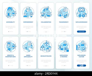 Découvrez la démocratisation des données avec le concept d'icônes linéaires bleues Illustration de Vecteur