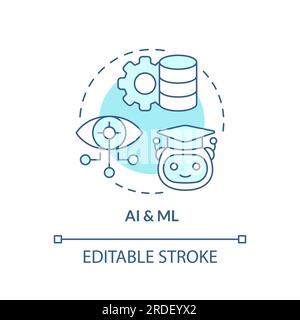 Icône linéaire 2D ai et ML concept Illustration de Vecteur
