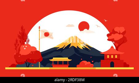 Mont Fuji au lever du soleil - illustration vectorielle colorée moderne Illustration de Vecteur