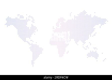 Style pointillé de carte du monde. Carte du monde vectorielle isolée de conception plate simple. Dégradé rose violet. Illustration de Vecteur