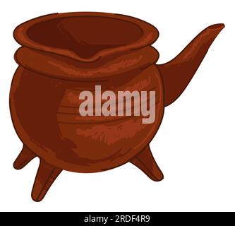 Chaudron avec pattes et poignée, ustensiles de cuisine ou marmite Illustration de Vecteur