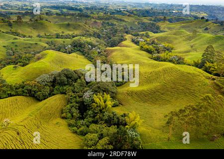 Antenne du site UNESCO du paysage culturel du café, Filandia, Colombie Banque D'Images