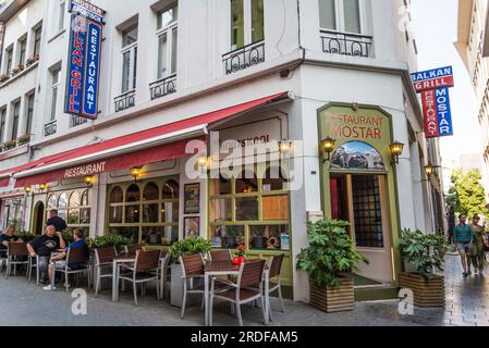 Restaurant Mostar, Balkan Grill dans la rue Oude Koornmarkt, Anvers, Belgique Banque D'Images