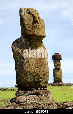 Sculptures en pierre de Moai (Roa (poisson)) Hanga, Rapa Nui, Île de Pâques, Moai, Chili Banque D'Images