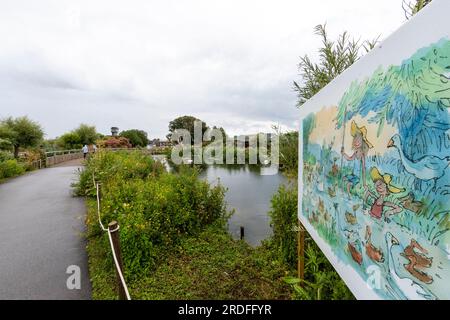 Exposition Quentin Blake 'Drawn to Water' à WWT Slimbridge. Banque D'Images