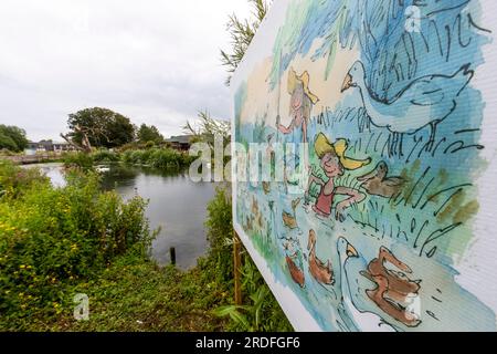 Exposition Quentin Blake 'Drawn to Water' à WWT Slimbridge. Banque D'Images