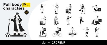 Les personnages vectoriels plats monochromatiques des personnes actives sont groupés Illustration de Vecteur