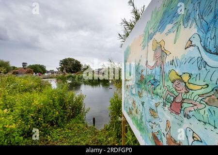 Exposition Quentin Blake 'Drawn to Water' à WWT Slimbridge. Banque D'Images