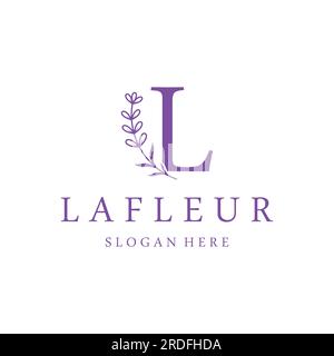 Design de logo de fleur de lavande organique dessiné à la main. Logo pour cosmétique, beauté, thé, huile, herbes. Illustration de Vecteur