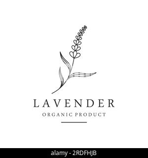 Design de logo de fleur de lavande organique dessiné à la main. Logo pour cosmétique, beauté, thé, huile, herbes. Illustration de Vecteur