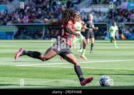 Melbourne, Australie. 21 juillet 2023. Deanne Rose, du Canada, lors du match de la coupe du monde féminine de la FIFA 2023 entre le Nigeria féminin et le Canada féminin au Melbourne Rectangular Stadium, Melbourne, Australie, le 21 juillet 2023. Photo de Richard Nicholson. Usage éditorial uniquement, licence requise pour un usage commercial. Aucune utilisation dans les Paris, les jeux ou les publications d'un seul club/ligue/joueur. Crédit : UK Sports pics Ltd/Alamy Live News Banque D'Images