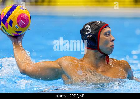 Fukuoka, Japon. 21 juillet 2023. FUKUOKA, JAPON - JUILLET 21 : Taiyo Watanabe du Japon lors du match masculin des Championnats du monde de natation 2023 entre la Croatie et le Japon le 21 juillet 2023 à Fukuoka, Japon (photo d'Albert Ten Hove/Orange Pictures) crédit : Orange pics BV/Alamy Live News Banque D'Images