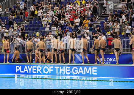 Fukuoka, Japon. 21 juillet 2023. FUKUOKA, JAPON - JUILLET 21 : les joueurs du Japon lors du match masculin des Championnats du monde aquatiques 2023 entre la Croatie et le Japon le 21 juillet 2023 à Fukuoka, Japon (photo d'Albert Ten Hove/Orange Pictures) crédit : Orange pics BV/Alamy Live News Banque D'Images