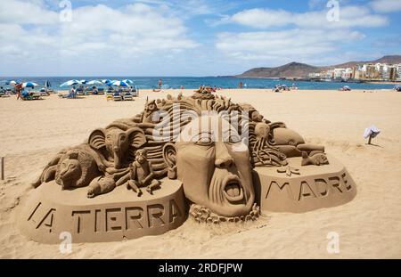 Sculpture de sable sur la plage Playa de las Canteras, Las Palmas, province de Las Palmas, Gran Canaria, Îles Canaries, Espagne Banque D'Images