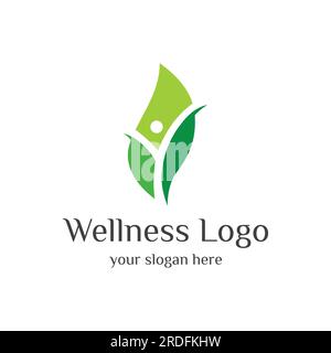 Design de logo abstrait naturel de bien-être avec personne naturelle unique et concept de feuille avec idée créative.logo pour les affaires, la santé, la méditation, la relaxation Illustration de Vecteur