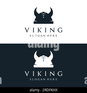 Logo de casque de guerrier Viking avec casque à cornes simples. Illustration de Vecteur