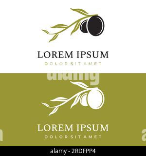 Logo naturel d'olive à base de plantes et d'huile avec branche d'olivier. Logo pour les entreprises, l'image de marque, la phytothérapie et le spa. Illustration de Vecteur