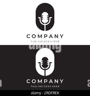Conception vectorielle de logo de podcast avec audio de microphone moderne et tendance. Podcast pour studio, interview, multimédia et web. Illustration de Vecteur