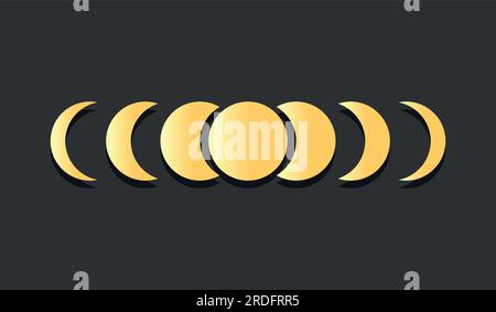 Symbole des phases de lune sur fond noir. Lune et croissant d'or. Illustration vectorielle Illustration de Vecteur