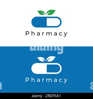 Logo de médecine de capsule de pharmacie, logo pour le magasin de drogue, pharmacie, médical, médecin, plus symbole. Illustration de Vecteur