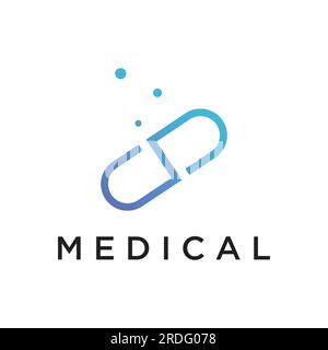 Logo de médecine de capsule de pharmacie, logo pour le magasin de drogue, pharmacie, médical, médecin, plus symbole. Illustration de Vecteur