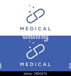 Logo de médecine de capsule de pharmacie, logo pour le magasin de drogue, pharmacie, médical, médecin, plus symbole. Illustration de Vecteur