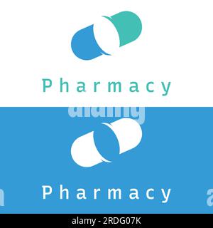 Logo de médecine de capsule de pharmacie, logo pour le magasin de drogue, pharmacie, médical, médecin, plus symbole. Illustration de Vecteur