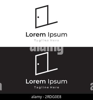Conception simple de logo abstrait de porte ouverte, intérieur avec des formes géométriques ou monogramme.pour la construction de bâtiments, business.property et compagnie. Illustration de Vecteur