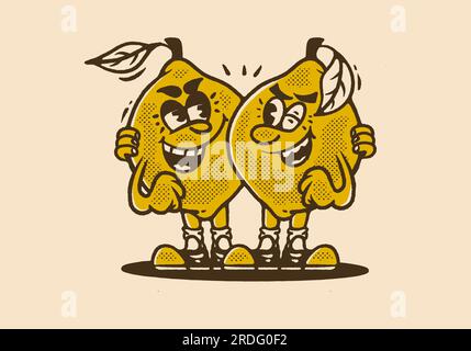 Deux citrons mascotte illustration de personnage dessin dans un style vintage Illustration de Vecteur