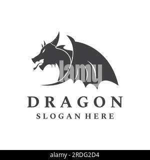 Logo feu dragon tête et ailes isolé fond. Illustration de Vecteur