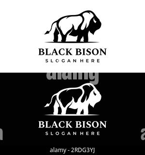 Logo de bison de silhouette, angus rétro, fond isolé de buffle sauvage. Modèle vectoriel. Illustration de Vecteur