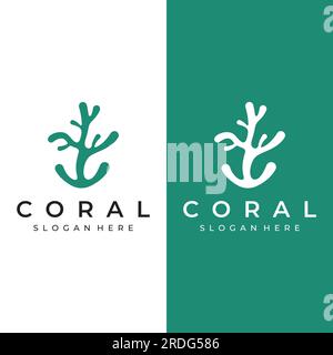 Magnifique logo coloré de récif de corail naturel sous-marin. Récif corallien pour habitat de poissons. Illustration de Vecteur