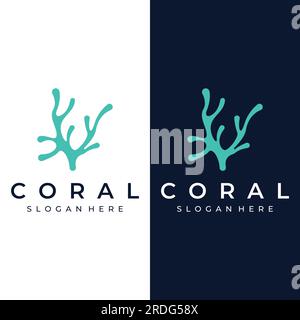 Magnifique logo coloré de récif de corail naturel sous-marin. Récif corallien pour habitat de poissons. Illustration de Vecteur