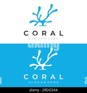 Magnifique logo coloré de récif de corail naturel sous-marin. Récif corallien pour habitat de poissons. Illustration de Vecteur