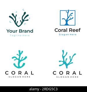 Magnifique logo coloré de récif de corail naturel sous-marin. Récif corallien pour habitat de poissons. Illustration de Vecteur