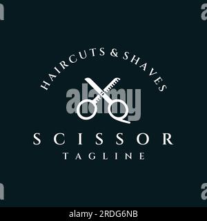 Logo de ciseaux de salon de coiffure classique créatif et simple isolé sur fond noir et blanc. Pour les affaires, salon de coiffure, salon, beauté. Illustration de Vecteur