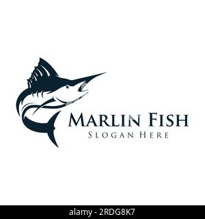 Logo abstrait d'espadon créatif ou de poisson marlin silhouette.marlin sautant sur l'eau. Illustration de Vecteur