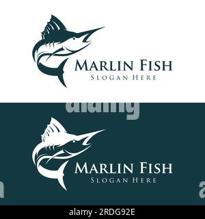 Logo abstrait d'espadon créatif ou de poisson marlin silhouette.marlin sautant sur l'eau. Illustration de Vecteur